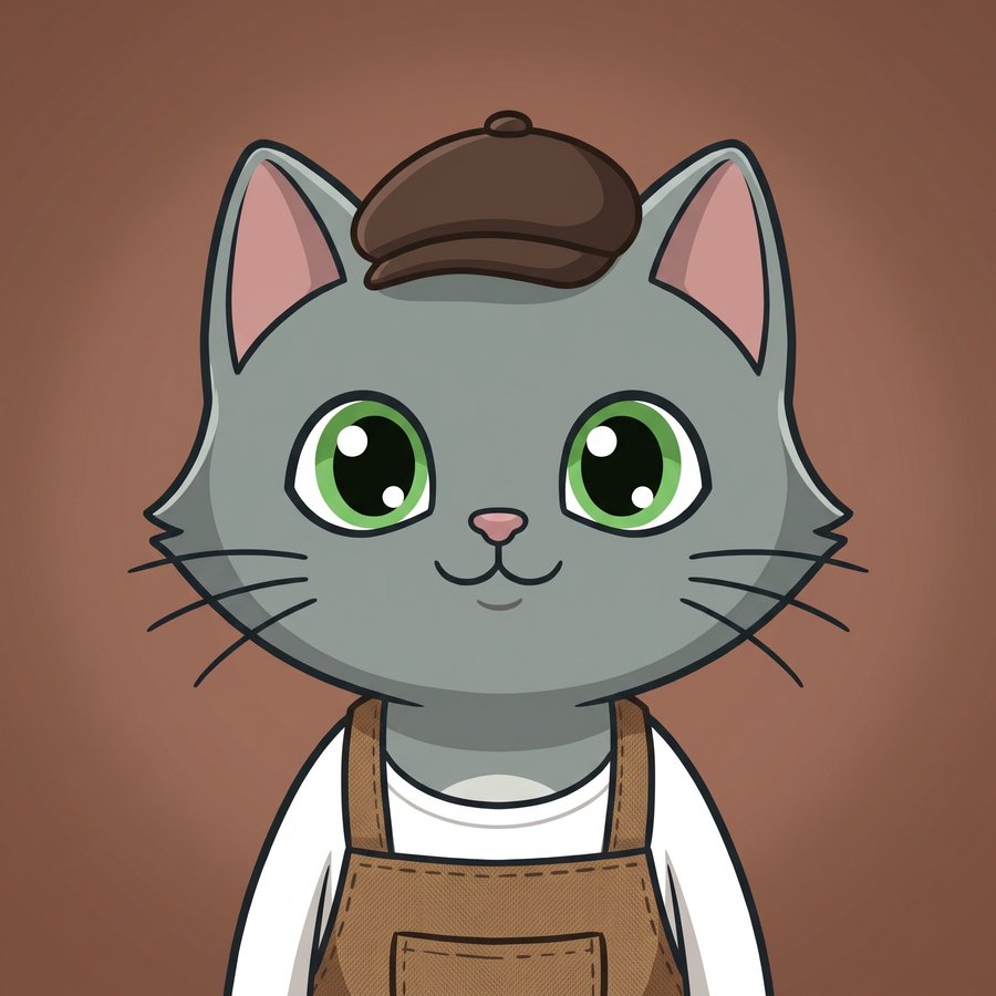 Flefy profile picture dressed as a barista, wearing a brown canvas apron and a small flat cap, calm friendly smile