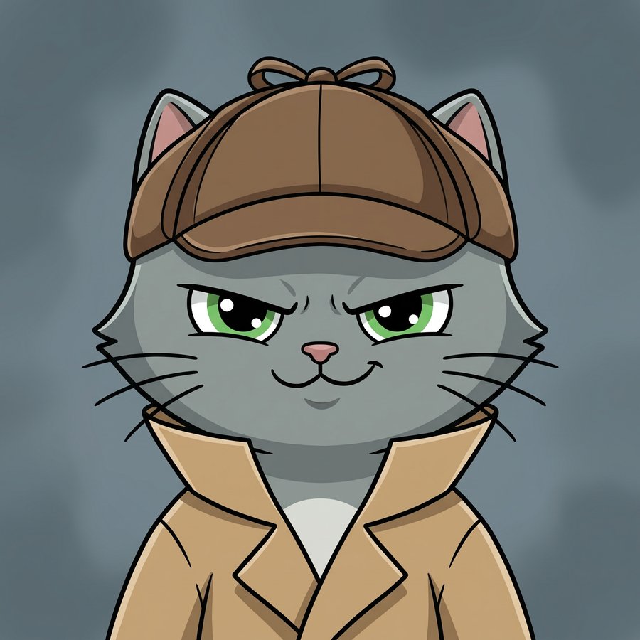 Flefy profile picture dressed as a detective, wearing a brown deerstalker cap and tan trench coat, sharp knowing smirk