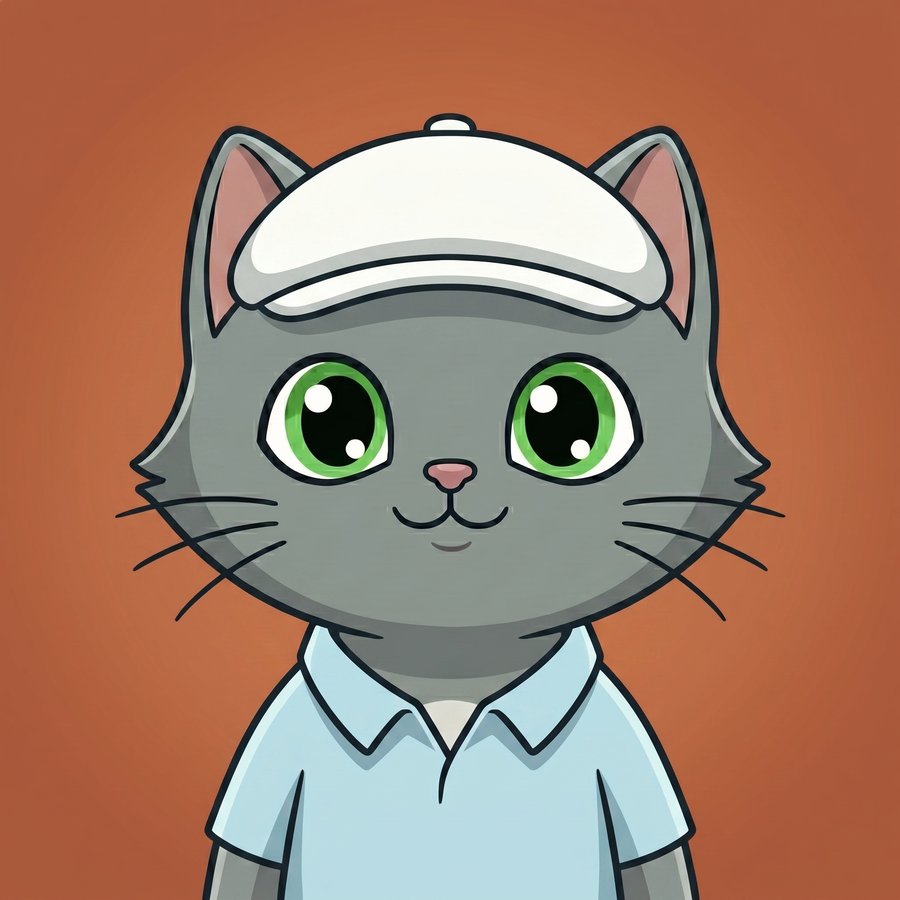 Flefy profile picture dressed as a golfer, wearing a pale-blue polo shirt and a white flat golf cap, calm friendly smile
