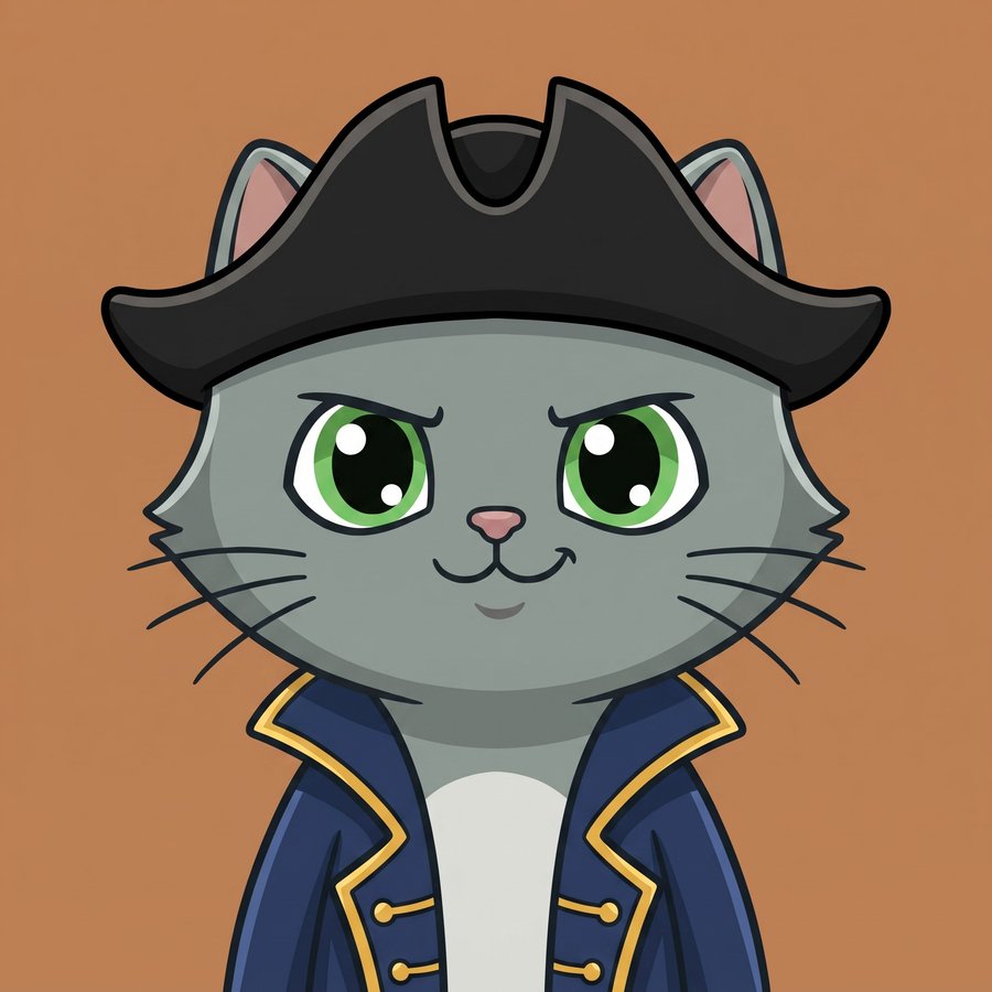Flefy profile picture dressed as a pirate captain, wearing a black tricorn hat and navy captain's coat with gold trim, confident smirk