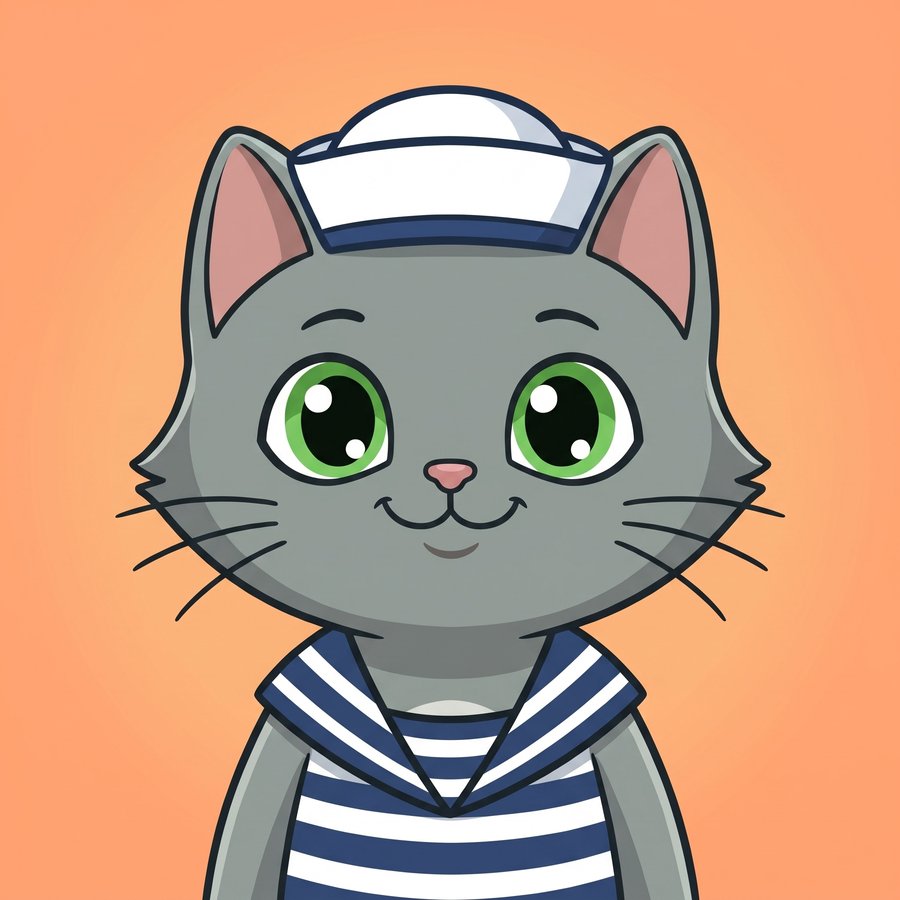 Flefy profile picture dressed as a sailor, wearing a white sailor cap with navy trim and a striped sailor collar, calm friendly smile